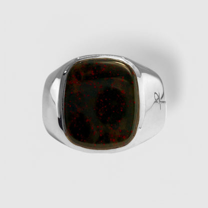 SILVER GREEN BLOODSTONE SQUARE SIGNET RING (S)