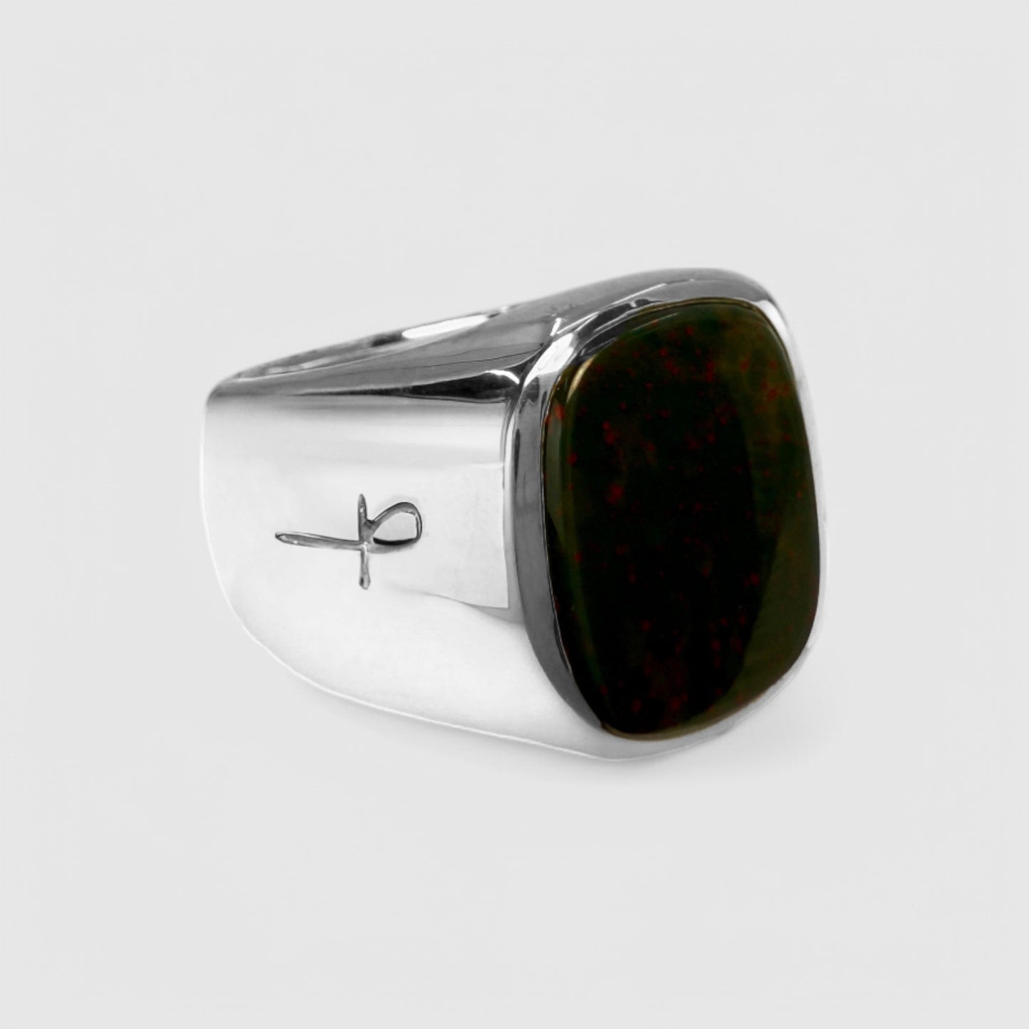 SILVER GREEN BLOODSTONE SQUARE SIGNET RING (S)