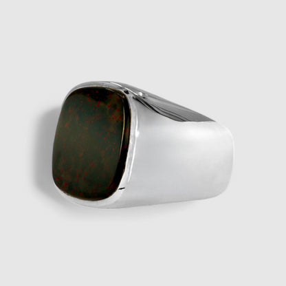 SILVER GREEN BLOODSTONE SQUARE SIGNET RING (S)