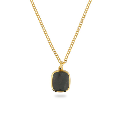 GOLD JAMESTOWN GREEN BLOODSTONE SQUARE STONE NECKLACE & PENDANT