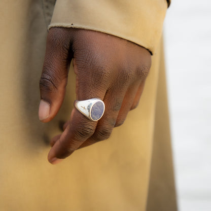 SILVER LAPIS LAZULI OVAL SIGNET RING