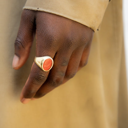 SILVER CARNELIAN OVAL SIGNET RING