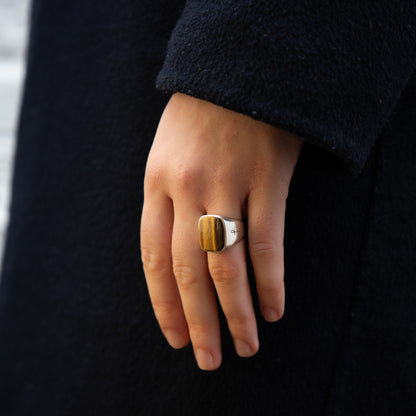 GOLD TIGER EYE SQUARE SIGNET RING